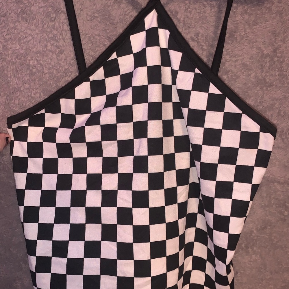 Gaze checker print tank top